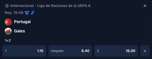 Portugal contra Gales, con sus cuotas